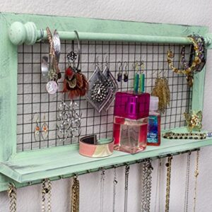 SoCal Buttercup Shabby Chic Jewelry Organizer with Removable Bracelet Rod from Wooden Wall Mounted Holder for Earrings Necklaces Bracelets and Other Accessories