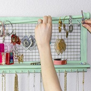 SoCal Buttercup Shabby Chic Jewelry Organizer with Removable Bracelet Rod from Wooden Wall Mounted Holder for Earrings Necklaces Bracelets and Other Accessories