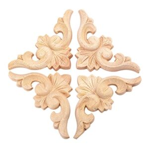 4-pack wood carved appliques onlay decal for furniture, 6x6cm/2.36"x2.36", corner decal for desk cabinet mirror dresser drawer home decoration