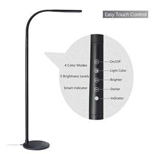 PHIVE LED Floor Lamp for Reading, Dimmable Gooseneck Standing Lamp (4 Color Modes, 5-Level Dimmer, 12W, Memory Function, Touch Control Floor Light for Living Room, Bedroom, Office) Black