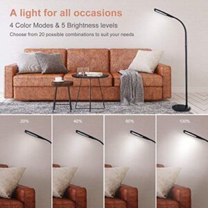 PHIVE LED Floor Lamp for Reading, Dimmable Gooseneck Standing Lamp (4 Color Modes, 5-Level Dimmer, 12W, Memory Function, Touch Control Floor Light for Living Room, Bedroom, Office) Black