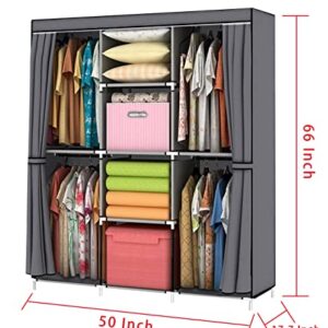 YOUUD Wardrobe Storage Closet Clothes Portable Wardrobe Storage Closet Portable Closet Organizer Portable Closets Wardrobe Closet Organizer Shelf Wardrobe Clothes Organizer Standing Closet Gray…