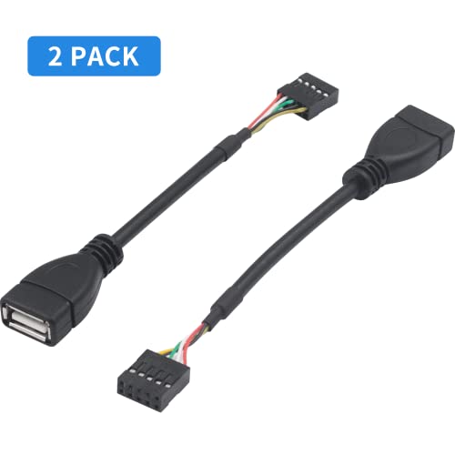Duttek USB Header to USB Cable,Motherboard USB 2.0 Adapter Cable, USB 2.0 Type A Female to Dupont 9 Pin Female Header Motherboard Cable Cord (2-Pack 0.1M)