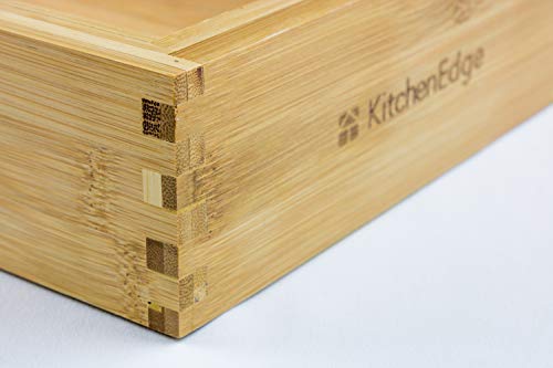 KitchenEdge Adjustable Kitchen Drawer Organizer for Utensils and Junk, Expandable to 28 Inches Wide, 9 Compartments, 100% Bamboo