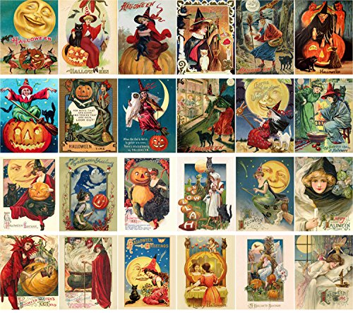 PIXILUV Vintage PostCards 24 pcs Halloween Pinup Witch Vintage Greeting Cards Reprint