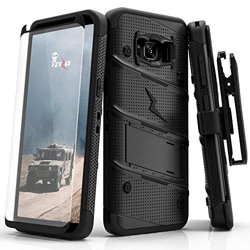 ZIZO Bolt Series for Samsung Galaxy S8 Plus Case Military Grade Drop Tested with Tempered Glass Screen Protector Holster Black