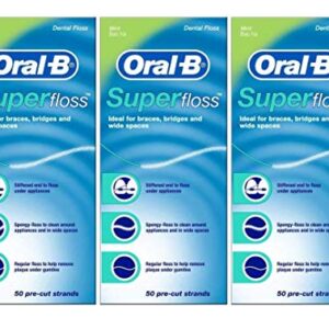 Oral-B Super Floss, 50 Pre-Cut Strands, Mint (Pack of 3)