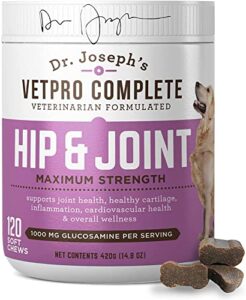 vetpro dog hip and joint supplement - pain and inflammation relief chews with glucosamine, chondroitin, msm, turmeric, vitamin c, omega 3 - treats hip dysplasia, arthritis - dogs chewable supplements