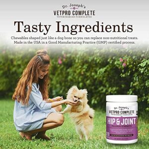 VetPro Dog Hip and Joint Supplement - Pain and Inflammation Relief Chews with Glucosamine, Chondroitin, MSM, Turmeric, Vitamin C, Omega 3 - Treats Hip Dysplasia, Arthritis - Dogs Chewable Supplements