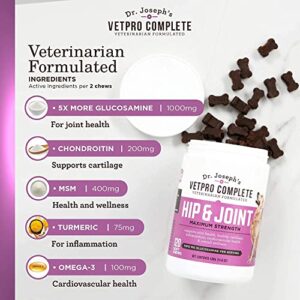 VetPro Dog Hip and Joint Supplement - Pain and Inflammation Relief Chews with Glucosamine, Chondroitin, MSM, Turmeric, Vitamin C, Omega 3 - Treats Hip Dysplasia, Arthritis - Dogs Chewable Supplements