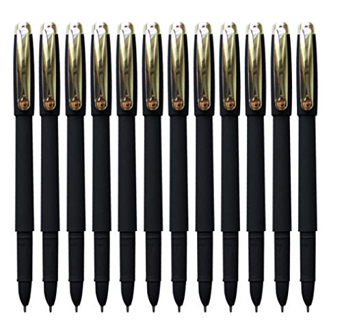 Kihamp Pens,Black lnk Pens Kits,Gel Pens,Office Pen, Black,1.0mm 12-Count (Bold Point, Golden)