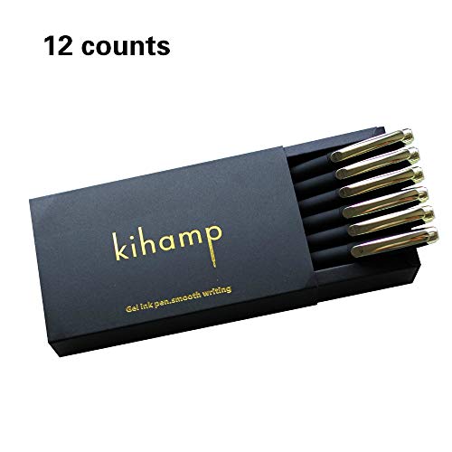 Kihamp Pens,Black lnk Pens Kits,Gel Pens,Office Pen, Black,1.0mm 12-Count (Bold Point, Golden)