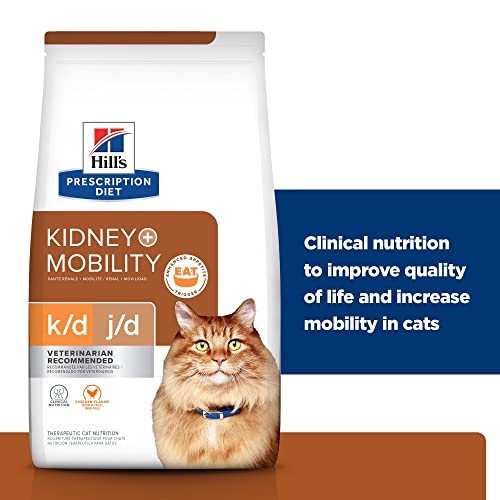 Hill's Prescription Diet k/d + j/d Kidney + Mobility Chicken Flavor Dry Cat Food, Veterinary Diet, 6.4 lb. Bag