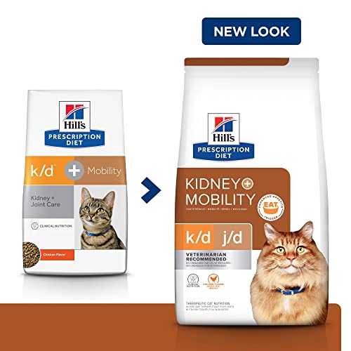 Hill's Prescription Diet k/d + j/d Kidney + Mobility Chicken Flavor Dry Cat Food, Veterinary Diet, 6.4 lb. Bag