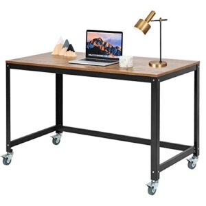 tangkula rolling computer desk, portable rolling table, mobile home office desk writing study desk, movable workstation with 4 smooth wheels, home office work table