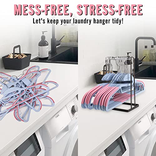 2 Pack Hanger Organizer Stacker Holds 200 Wire Clothes Hanger Holder with Rubber Stub, Sturdy Steel Hanger Storage Rack for Adult and Child, Hangers Organizer Caddy for Tidier Laundry Room Closet