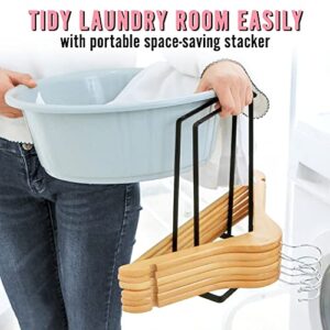 2 Pack Hanger Organizer Stacker Holds 200 Wire Clothes Hanger Holder with Rubber Stub, Sturdy Steel Hanger Storage Rack for Adult and Child, Hangers Organizer Caddy for Tidier Laundry Room Closet