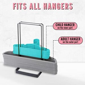 2 Pack Hanger Organizer Stacker Holds 200 Wire Clothes Hanger Holder with Rubber Stub, Sturdy Steel Hanger Storage Rack for Adult and Child, Hangers Organizer Caddy for Tidier Laundry Room Closet
