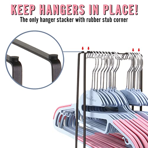 2 Pack Hanger Organizer Stacker Holds 200 Wire Clothes Hanger Holder with Rubber Stub, Sturdy Steel Hanger Storage Rack for Adult and Child, Hangers Organizer Caddy for Tidier Laundry Room Closet