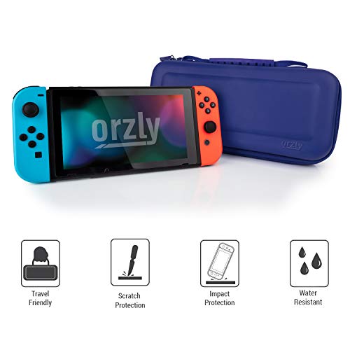 Orzly Carrying case for Nintendo Switch OLED and Switch Console - Midnight Blue Protective Hard Portable Travel case Shell Pouch for Nintendo Switch Console & Accessories