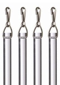 24" heavy duty clear acrylic drapery baton curtain wands 1/2" thick with stainless steel snap hooks (4-pack)