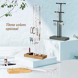 Love-KANKEI Jewelry Tree Stand White Metal and Wood Base Large Storage Jewelry Organizer for Necklaces Bracelets Earrings Holder Jewelry Display White and Carbonized Black