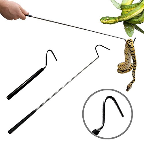 ayamaya Collapsible Snake Hook Extend to 39.3 inch, Telescoping Pocket Stainless Steel Snake Shaft Retractable Reptile Hook Soft Grip Field Hook for Catching Handling Grabber Separate Small Pet Snake