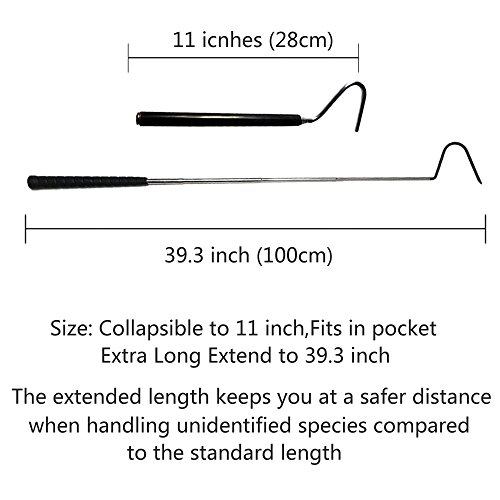 ayamaya Collapsible Snake Hook Extend to 39.3 inch, Telescoping Pocket Stainless Steel Snake Shaft Retractable Reptile Hook Soft Grip Field Hook for Catching Handling Grabber Separate Small Pet Snake