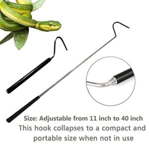 ayamaya Collapsible Snake Hook Extend to 39.3 inch, Telescoping Pocket Stainless Steel Snake Shaft Retractable Reptile Hook Soft Grip Field Hook for Catching Handling Grabber Separate Small Pet Snake