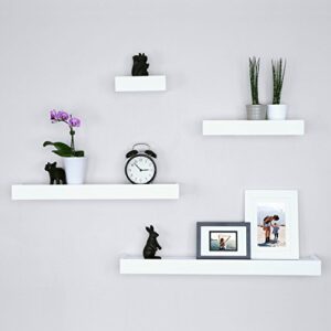 ballucci modern ledge wall shelves, set of 4 wood floating shelves for bedroom, bathroom, living room, kitchen, nursery, white