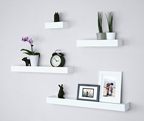 Ballucci Modern Ledge Wall Shelves, Set of 4 Wood Floating Shelves for Bedroom, Bathroom, Living Room, Kitchen, Nursery, White