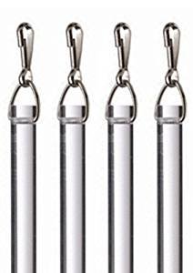 36" heavy duty clear acrylic drapery baton curtain wands 1/2" thick with stainless steel snap hooks (4-pack)