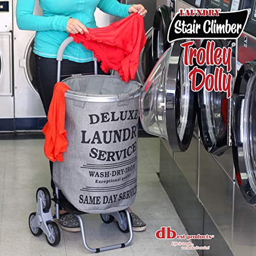 dbest products Stair Climber Laundry Trolley Dolly, Grey Laundry Bag Hamper Basket cart with wheels sorter