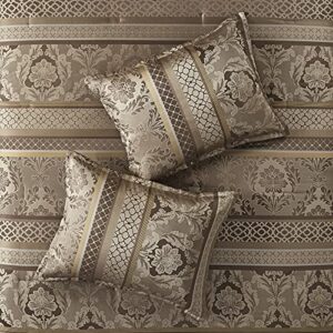 Madison Park Bellagio Cozy Comforter Set - Luxurious Jaquard Traditional Damask Design, All Season Down Alternative Bedding with Matching Shams, Decorative Pillow, King(104"x92"), Brown/Gold 7 Piece