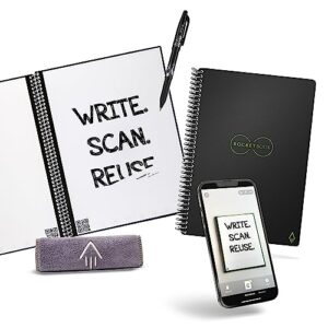 rocketbook smart reusable notebook, core executive size spiral notebook, infinity black, dot grid, (6" x 8.8")