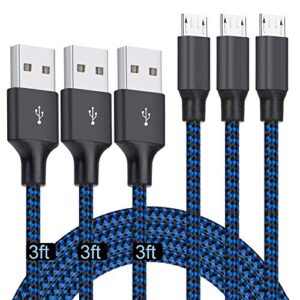 micro usb cable 3ft, 3pack 3ft nylon braided high speed micro usb charging and sync cables android charger cord compatible samsung galaxy s7 edge/s6/s5/s4,note 5/4/3,lg,tablet and more(blue)