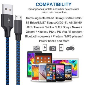 Micro USB Cable 3ft, 3Pack 3FT Nylon Braided High Speed Micro USB Charging and Sync Cables Android Charger Cord Compatible Samsung Galaxy S7 Edge/S6/S5/S4,Note 5/4/3,LG,Tablet and More(Blue)