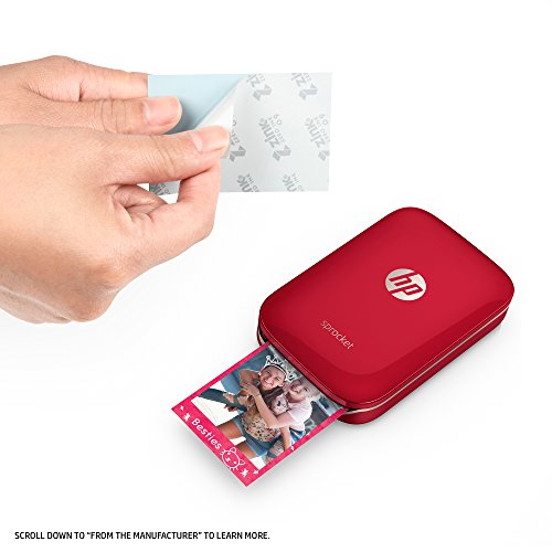 HP Sprocket Portable Photo Printer, Print Social Media Photos on 2x3" Sticky-Backed Paper - Red (Z3Z93A)