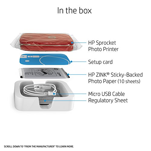 HP Sprocket Portable Photo Printer, Print Social Media Photos on 2x3" Sticky-Backed Paper - Red (Z3Z93A)