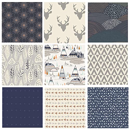 Hello Bear Quilting Bundle | Native American Fabrics | Navy Gray Nursery Fabrics | Indian Summer | Southwestern Quilt Bundle | 9 Fabrics | Art Gallery Fabrics (Half Yards)