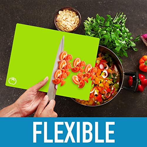 Zulay Kitchen Plastic Cutting Boards for Kitchen - Quality Thin Cutting Mat Set 4 Color - Flexible & Perfect for Chopping Meats, Vegetables, Beef, Fish, Chicken - Food Icons - Extra Large