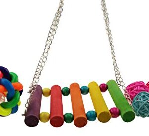 Set of 10 Colorful Pet Toy Wooded Swing Handmade Rattan Chewing Toy Chasing Toy with Bell Rainbow Plank Road for Polly Parrot Bird Hamster Squirrel Toy