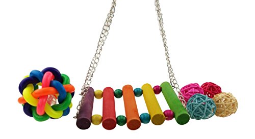 Set of 10 Colorful Pet Toy Wooded Swing Handmade Rattan Chewing Toy Chasing Toy with Bell Rainbow Plank Road for Polly Parrot Bird Hamster Squirrel Toy