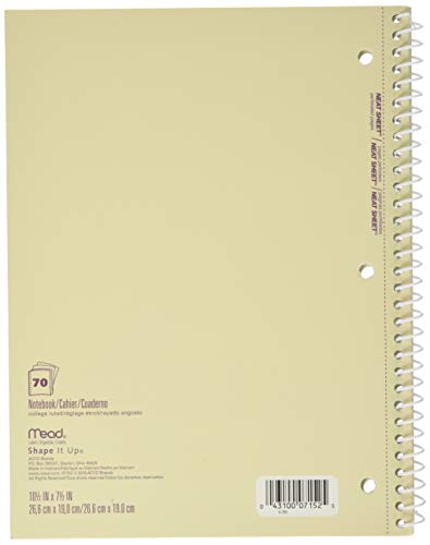 Mead Spiral Notebooks, 1 Subject, College Ruled Paper, 70 Sheets, 10-1/2" x 7-1/2", Shape It Up, Design May Vary, 3 Pack (38191)