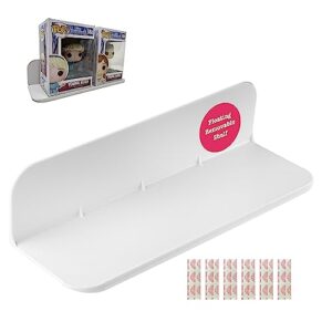 elhook made in usa white stick-on removable adhesive floating wall shelf durable textured abs injection molded plastic with lipped edges | designed for stick-on adhesives or screws