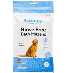 scrubby pet no rinse pet wipes, rinse free shampoo mittens for dogs and cats, bath wipes for bathing and washing pets, hypoallergenic no rinse wash mitt for grooming, lather wipe dry