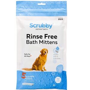 Scrubby Pet No Rinse Pet Wipes, Rinse Free Shampoo Mittens for Dogs and Cats, Bath Wipes for Bathing and Washing Pets, Hypoallergenic No Rinse Wash Mitt for Grooming, Lather Wipe Dry