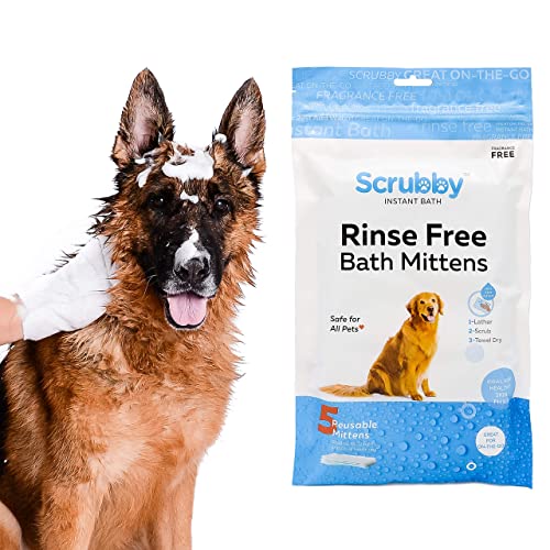 Scrubby Pet No Rinse Pet Wipes, Rinse Free Shampoo Mittens for Dogs and Cats, Bath Wipes for Bathing and Washing Pets, Hypoallergenic No Rinse Wash Mitt for Grooming, Lather Wipe Dry