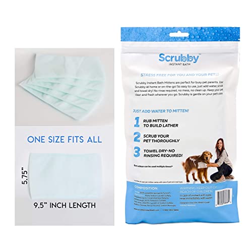 Scrubby Pet No Rinse Pet Wipes, Rinse Free Shampoo Mittens for Dogs and Cats, Bath Wipes for Bathing and Washing Pets, Hypoallergenic No Rinse Wash Mitt for Grooming, Lather Wipe Dry