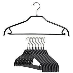 mawa by reston lloyd silhouette series non-slip space saving clothes hanger with bar & hook for pants and skirts, style 41/frs, set of 12, black
